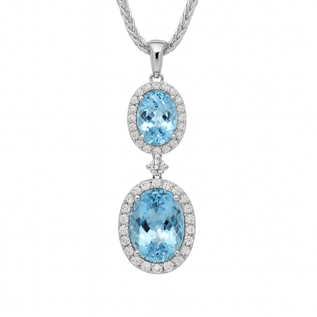 Handmade 18K White Gold Aquamarine Pendant, 12.41ct