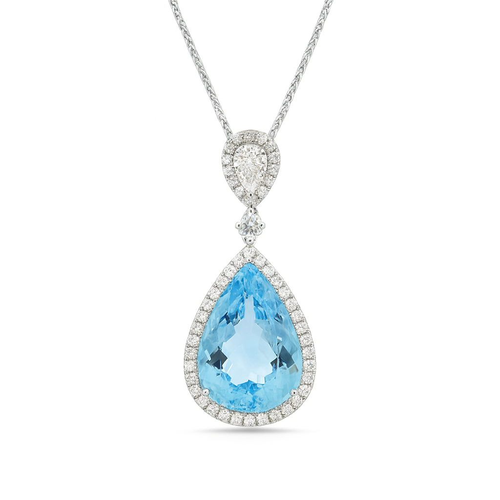 Handmade 18K White Gold Aquamarine Pendant, 14.90ct