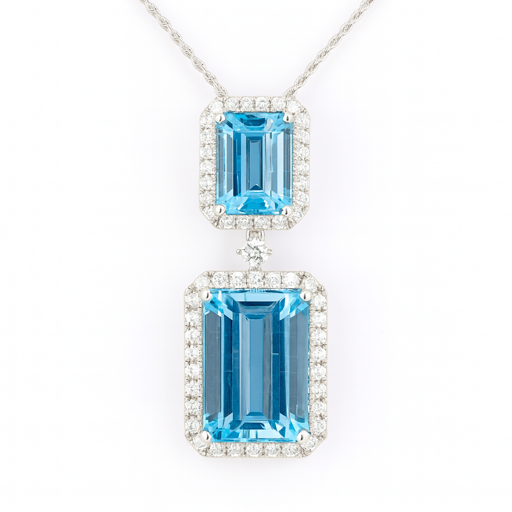 Handmade 18K White Gold Aquamarine Pendant, 17ct