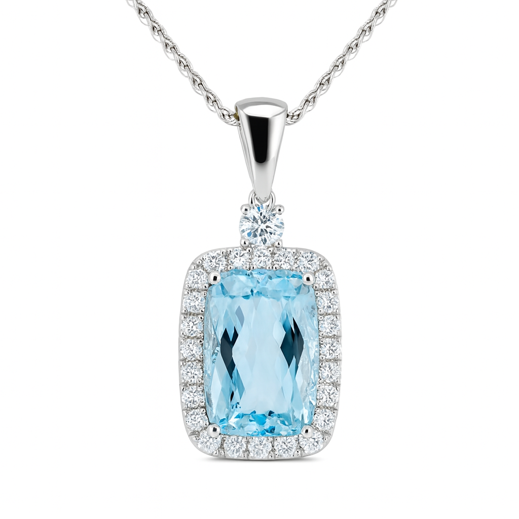 Handmade 18K White Gold Aquamarine Pendant, 5.66ct