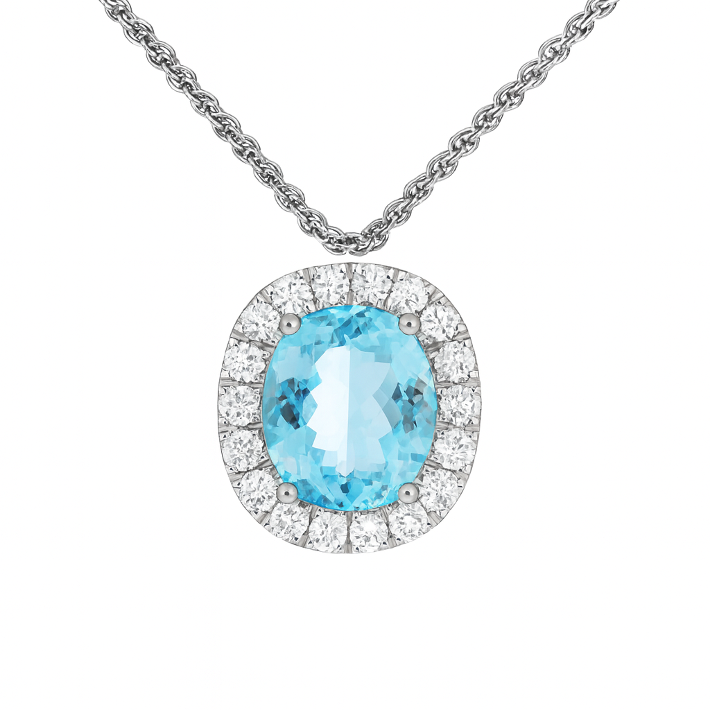 Handmade 18K White Gold Aquamarine Pendant, 7.54ct