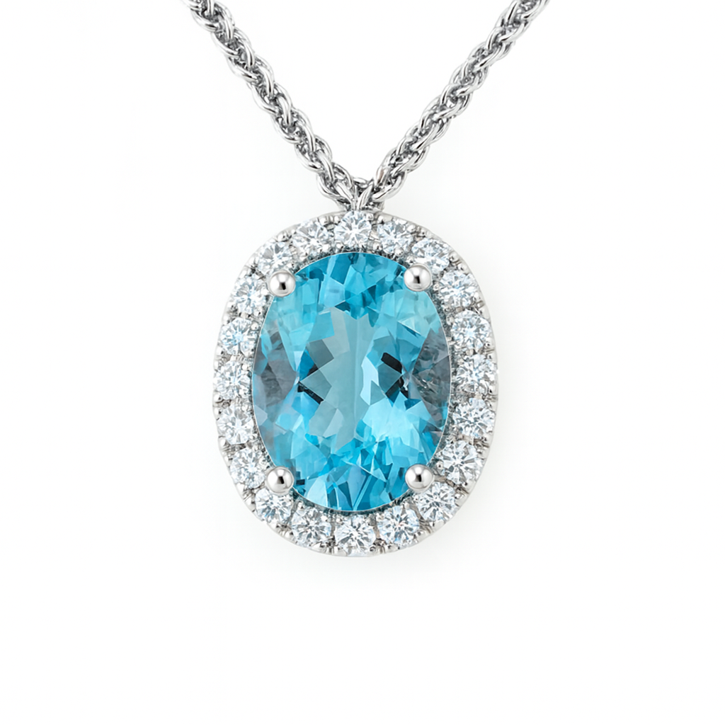 Handmade 18K White Gold Aquamarine Pendant, 6.11ct