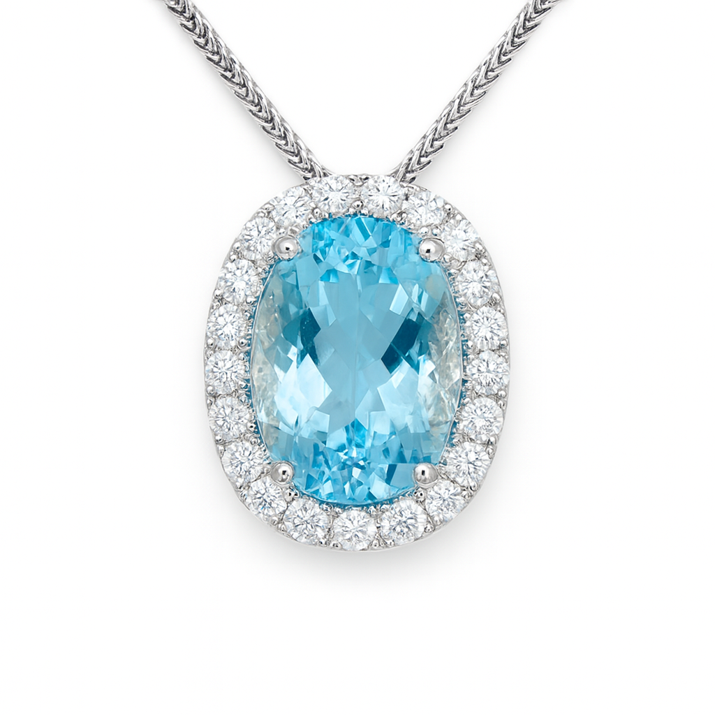 Handmade 18K White Gold Aquamarine Pendant, 6.42ct