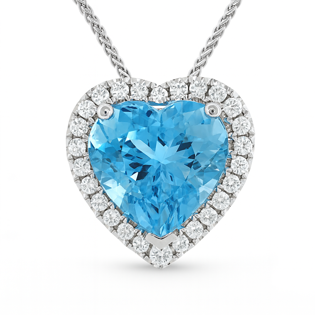 Handmade 18K White Gold Aquamarine Pendant, 7.82ct