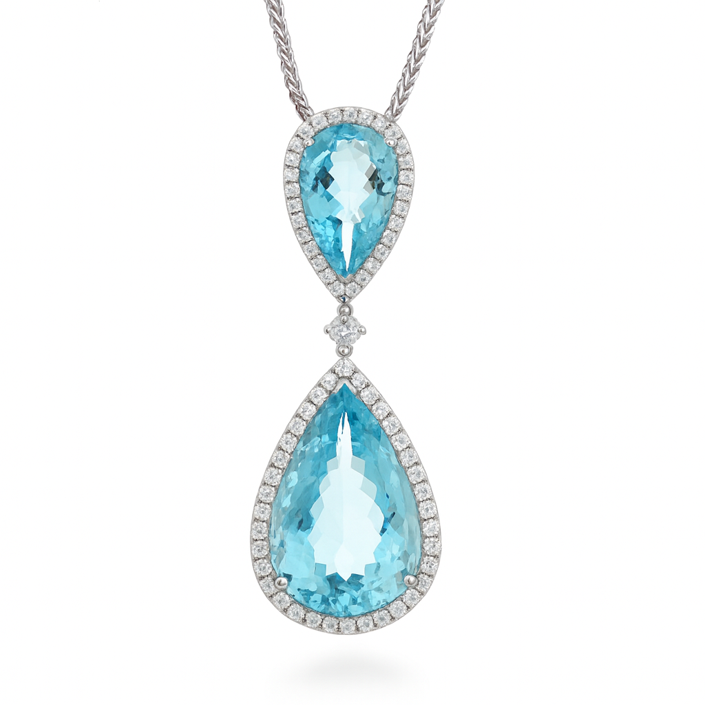 Handmade 18K White Gold Aquamarine Pendant, 15.81ct