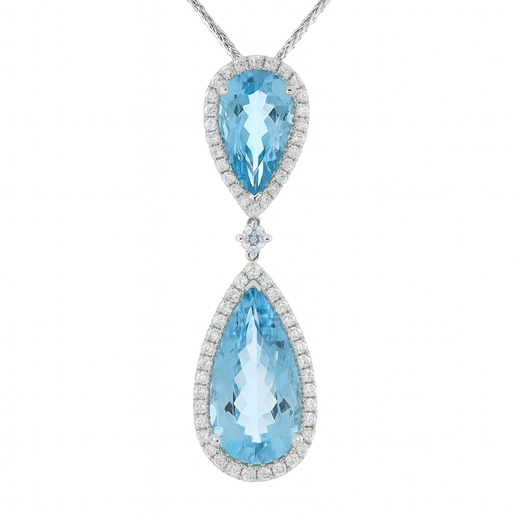Handmade 18K White Gold Aquamarine Pendant, 9.51ct