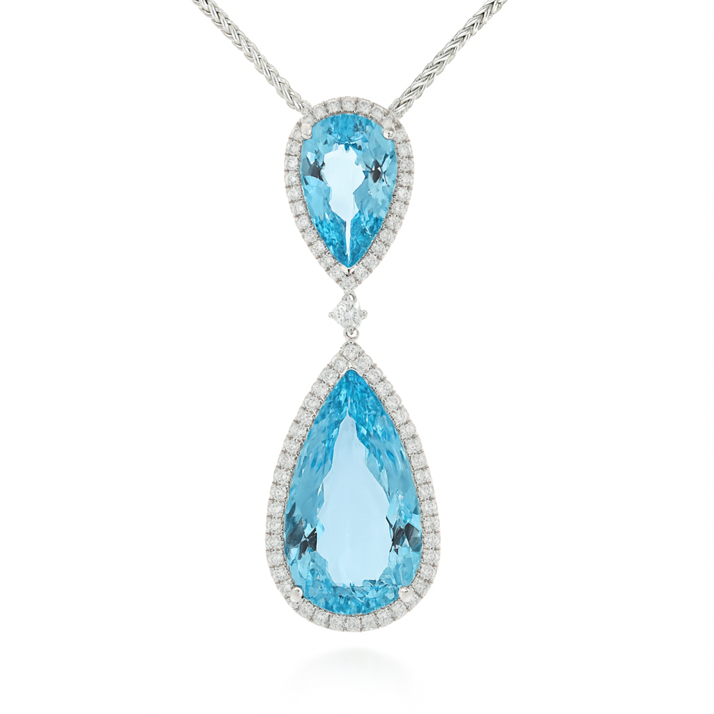 Handmade 18K White Gold Aquamarine Pendant, 17.22ct