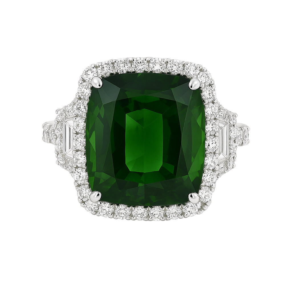 CR055511 - Ring 18KW/5.9G 1TOURM-11.96CT 2SIDE-0.64CT 46RD-0.77CT
