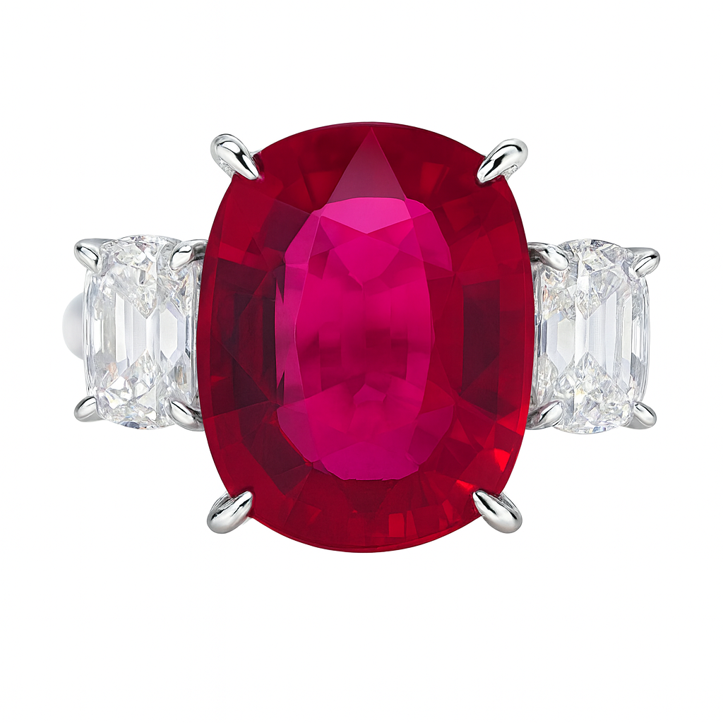 Handmade 18K White Gold Rubellite 3 Stone Ring, 4.96ct