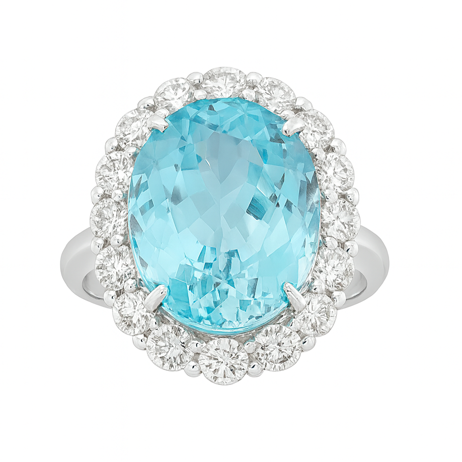 CR055721-A - Ring 18KW/7.2G 1AQUA-12.08CT 18RD-1.59CT