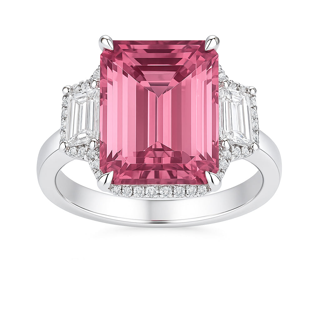 CR056625-PT - Ring 18KW/6.5G 1P.TOUR-9.02CT 2TRAP-0.64CT 40RD-0.38CT