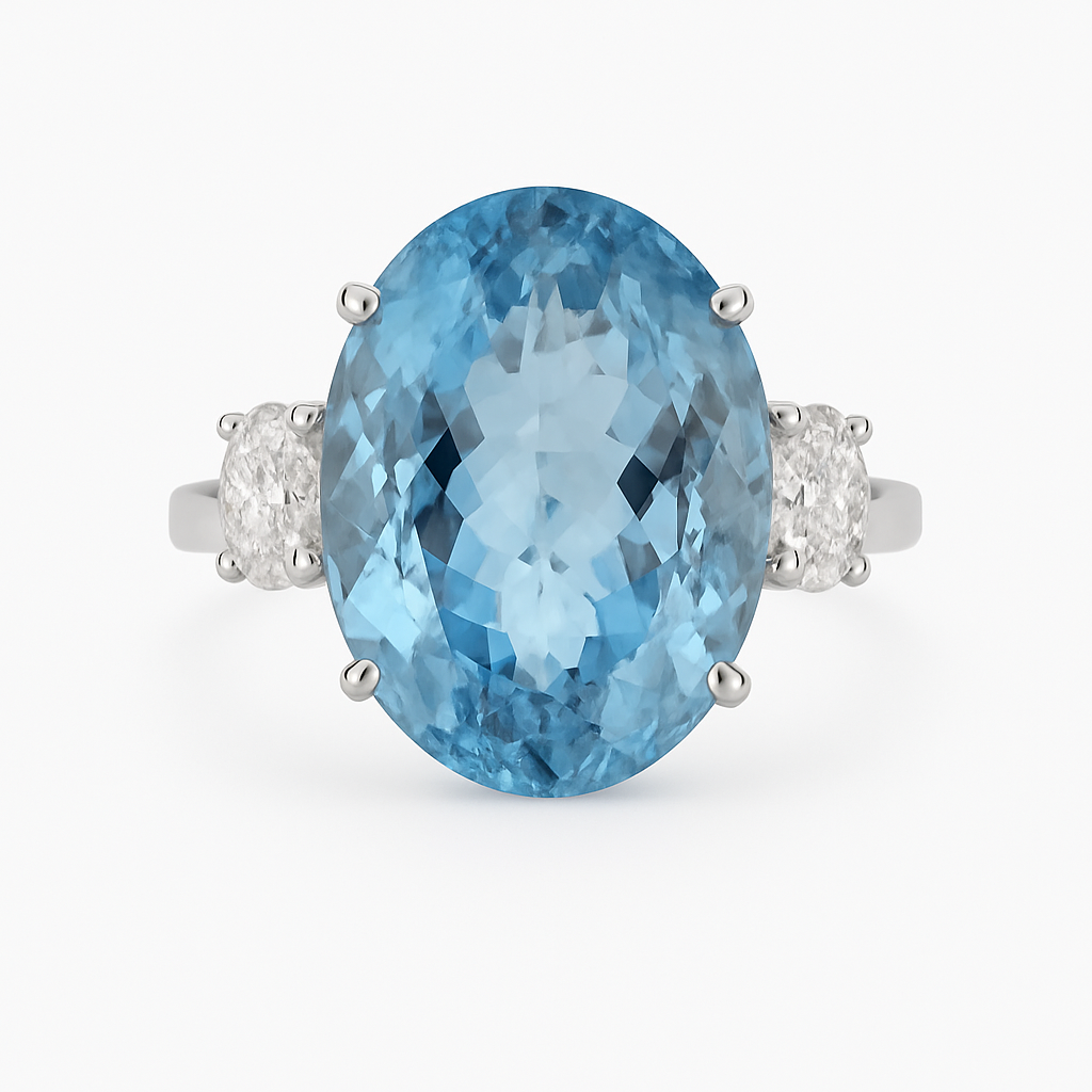 CR056655-AQ - Ring 18KW 1AQUA-14.69CT 2OV-1.06CT