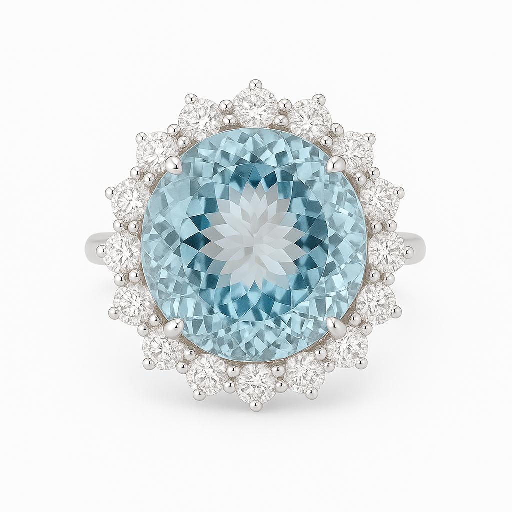 CR056660-AQ - RIng 18KW 1AQUA-7.88CT 14RD-1.93CT