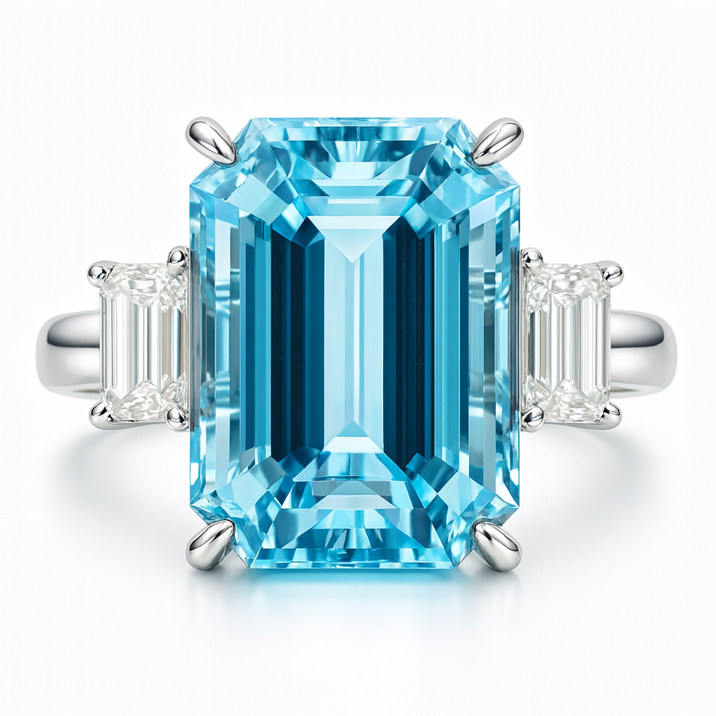 Handmade 18K White Gold Aquamarine Ring, 7.15ct