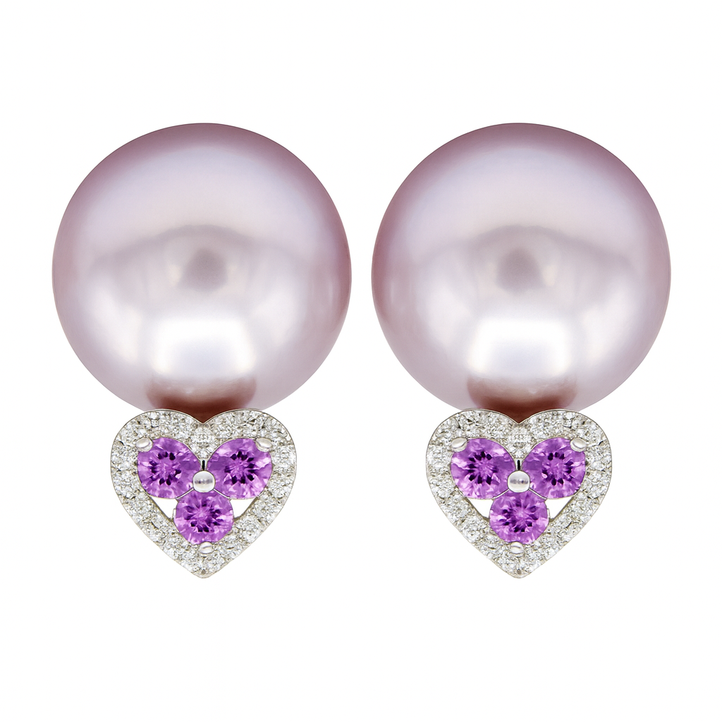 E012004PS-F - Earrings 14KW/1.9G P.FW 6PS-0.29CT 40RD-0.08CT 9-10mm