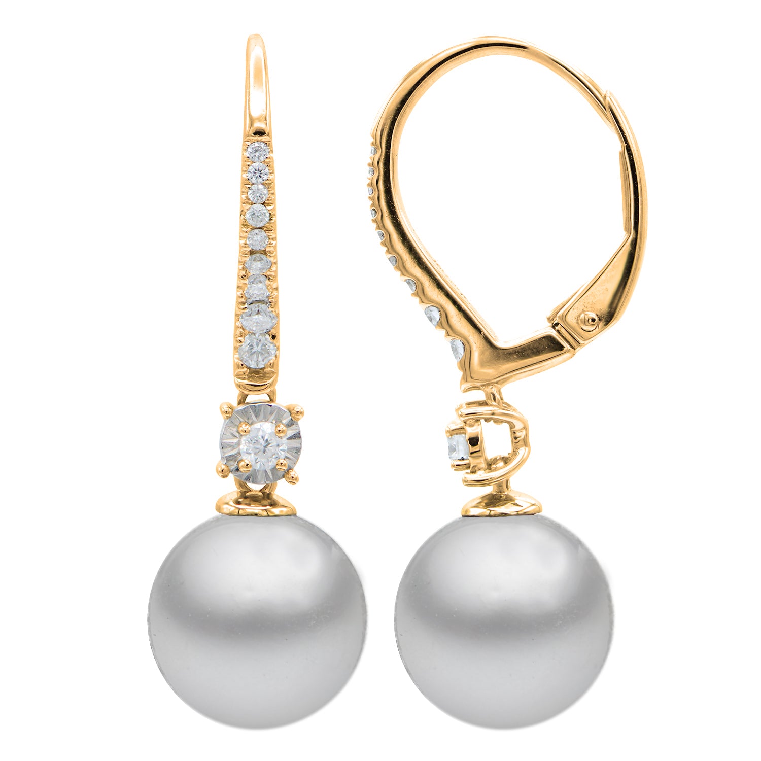 E012007Y-F - Earrings 14KYW/1.9G 2RD-0.06CT 20RD-0.12CT W.FW 9-10mm
