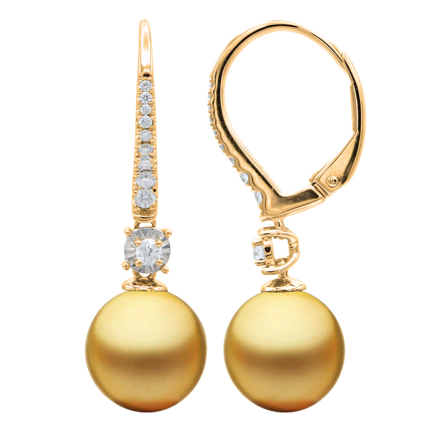 Earrings 14KY/1.9G  20RD-0.19CT Golden 9-10mm
