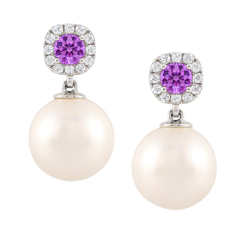 E012021PS - Earrings 14KW/1.3G W.FW 2PS-0.39CT 24RD-0.14CT 10-11mm