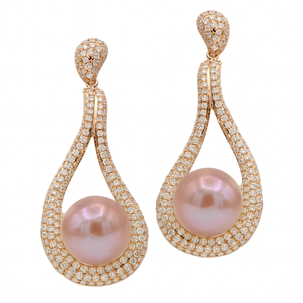 18KR Freshwater Pearl Earrings, 12-13mm