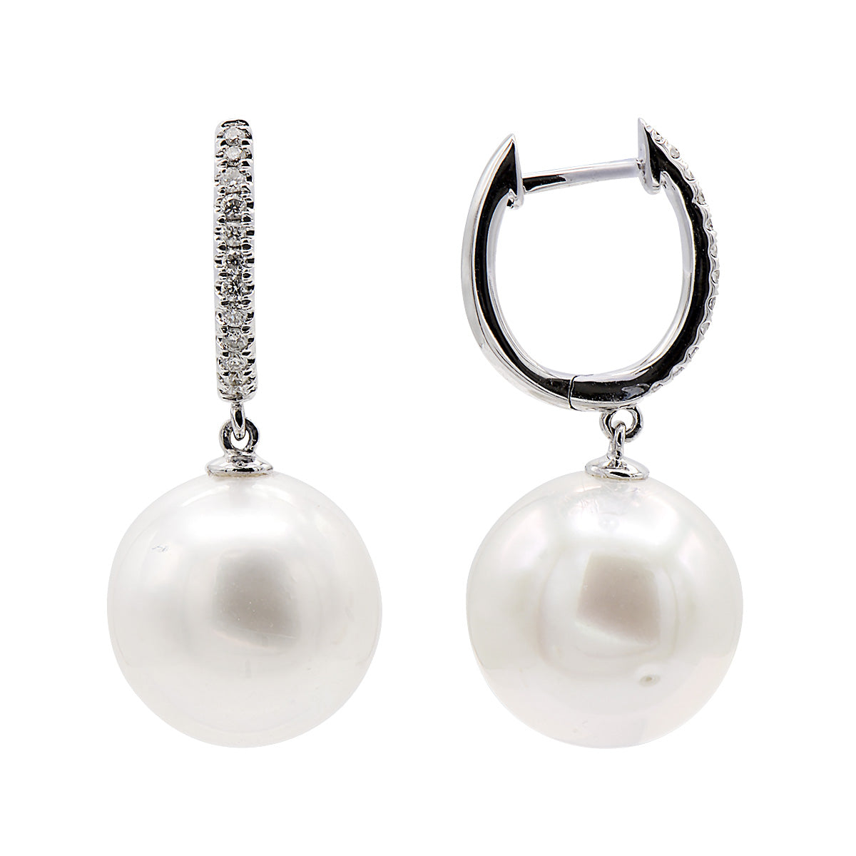 14KW White South Sea Pearl Earrings, 11-12mm