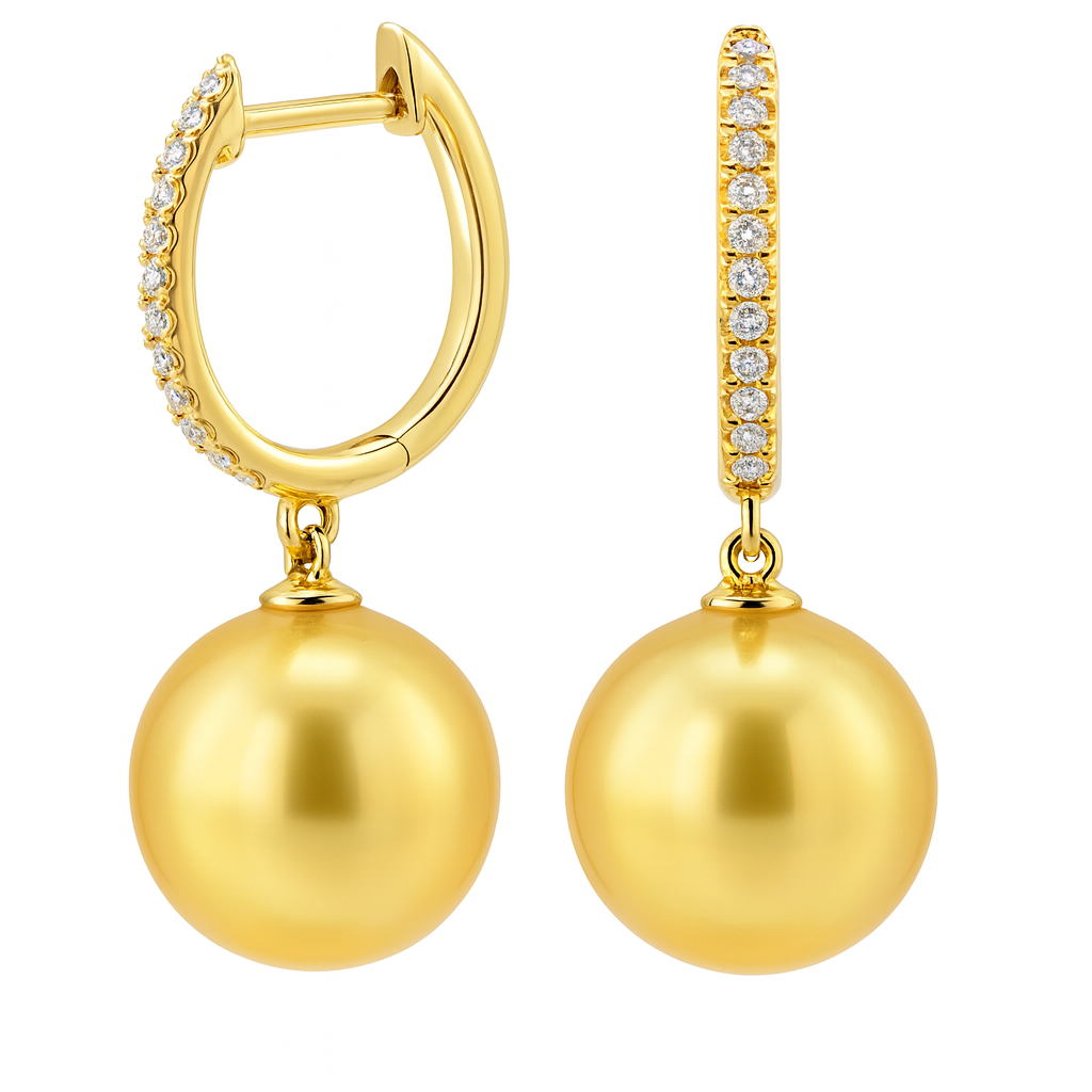 14KY Golden South Sea Pearl Earrings, 12-13mm