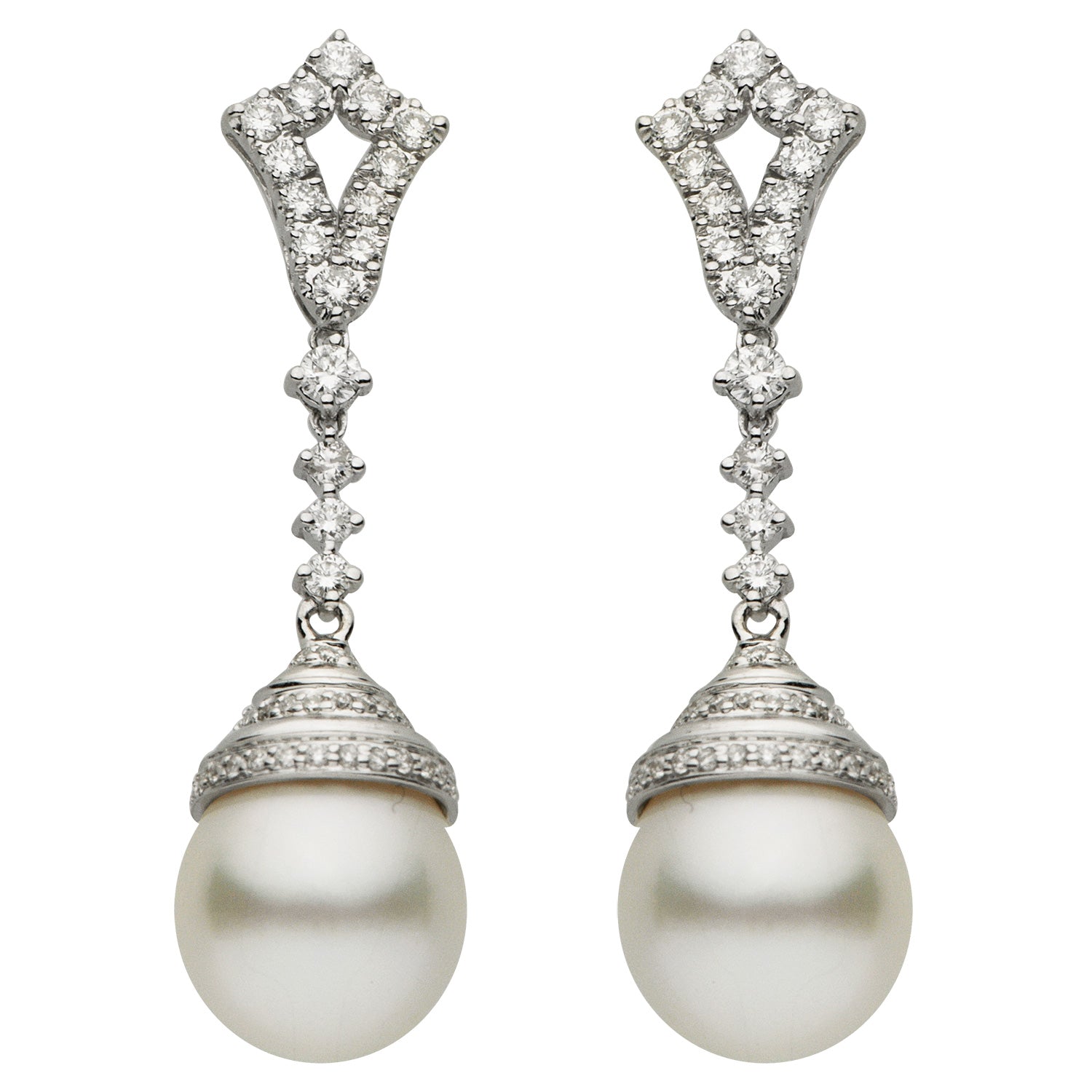 18KW White South Sea Pearl Earrings, 11-12mm