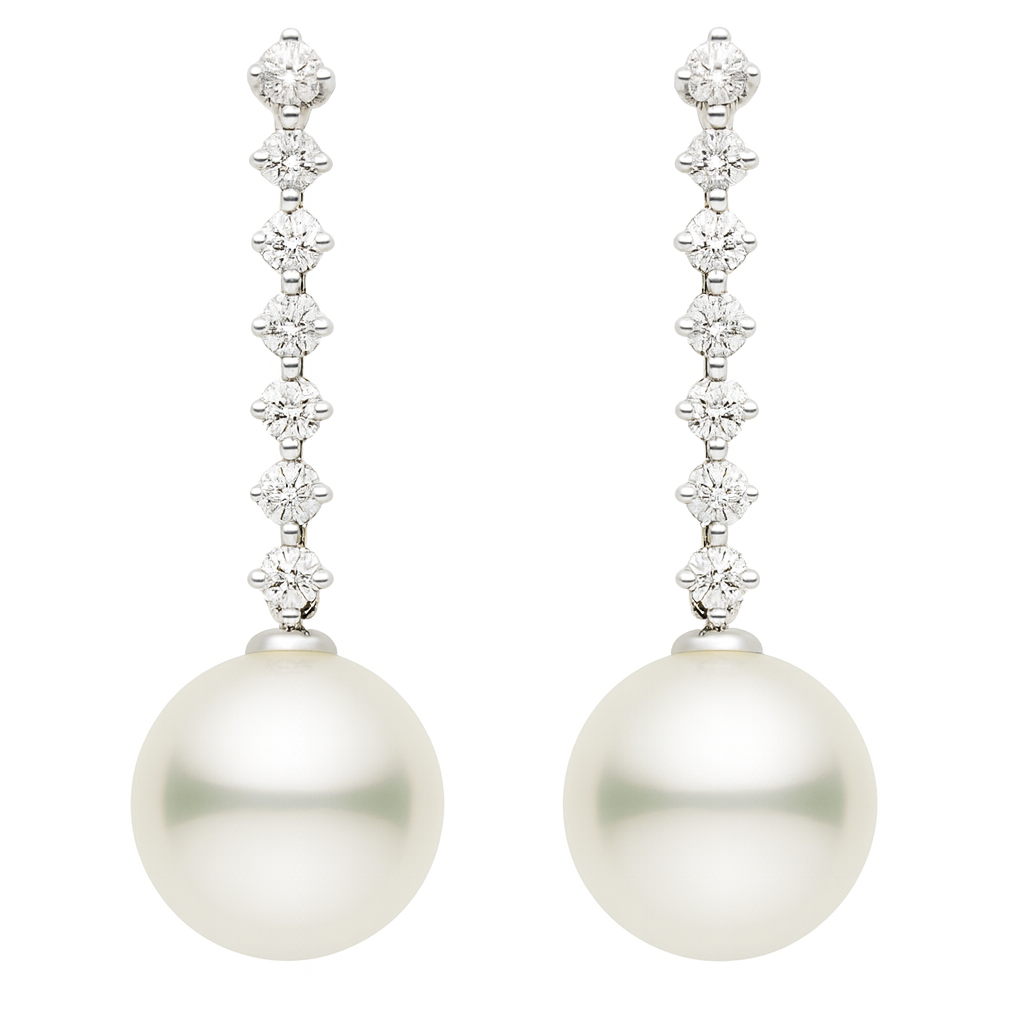 18K White Gold Freshwater Pearl Earrings, 10-11mm, 0.42ct