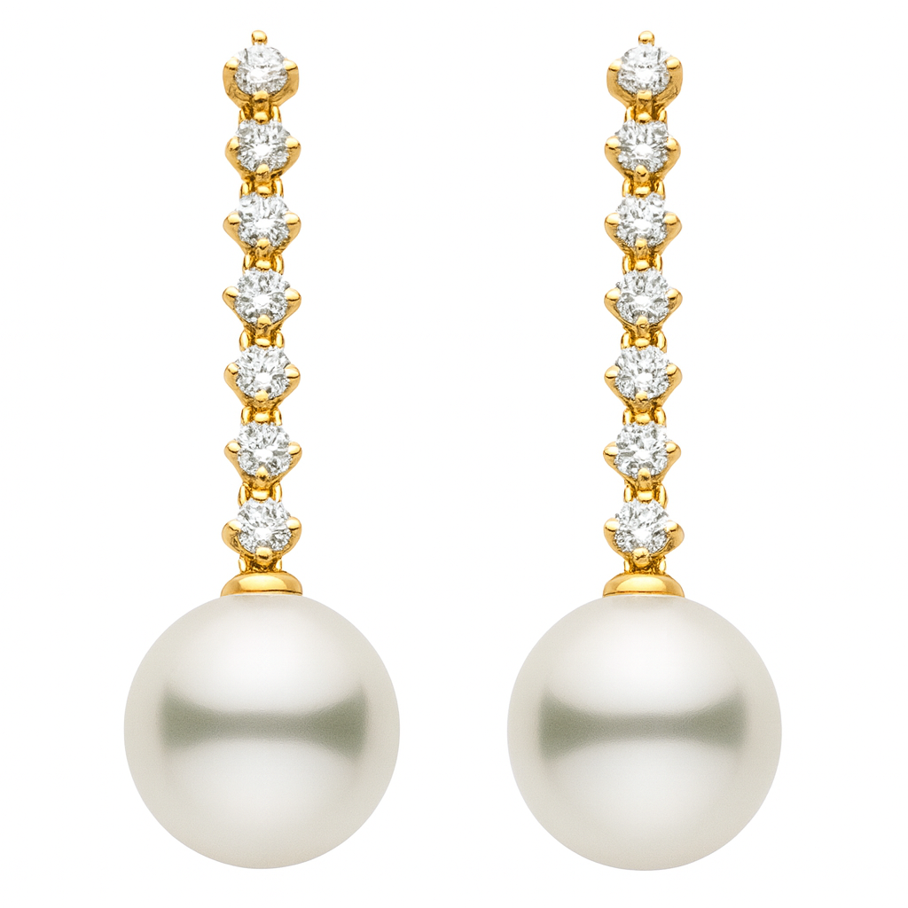 18K White Gold Freshwater Pearl Earrings, 10-11mm, 0.57ct
