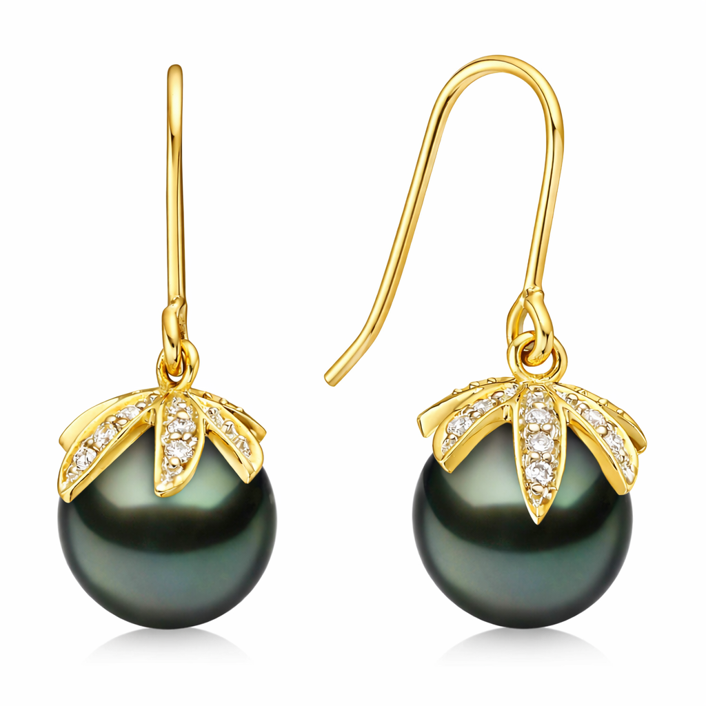 14KY Tahitian Pearl Earrings, 8-9mm