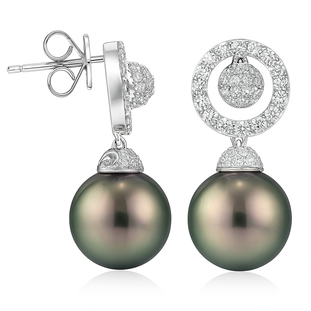 18KW Tahitian Pearl Earrings, 11-12mm