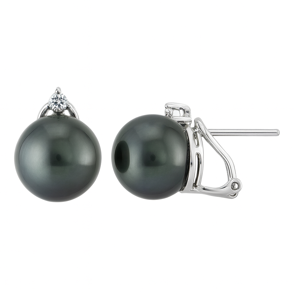 14KW Tahitian Pearl Earrings, 11-12mm