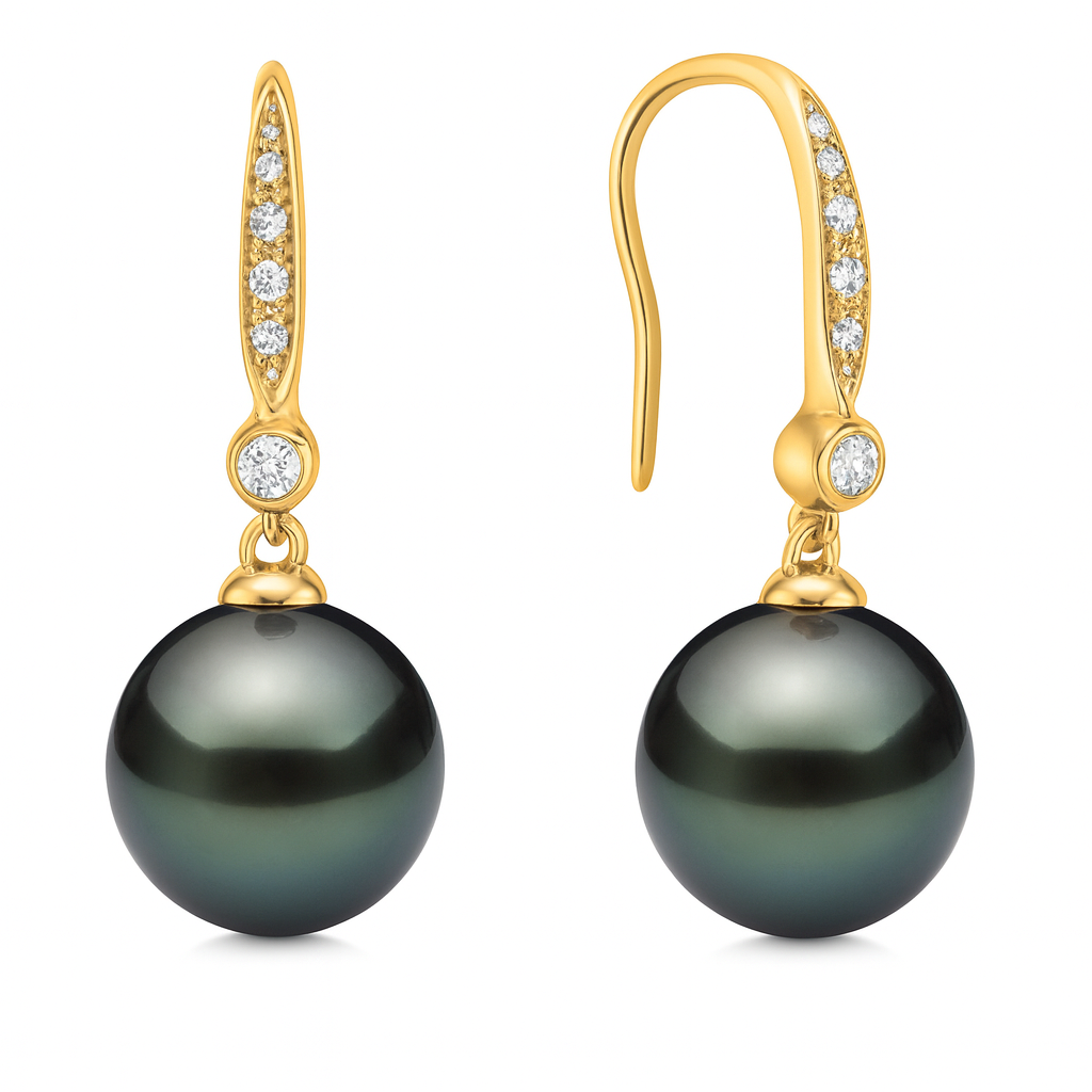 14KY Tahitian Pearl Earrings, 8-9mm