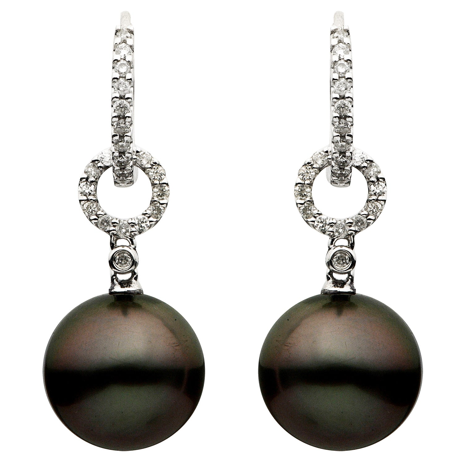 18KW Tahitian Pearl Earrings, 11-12mm