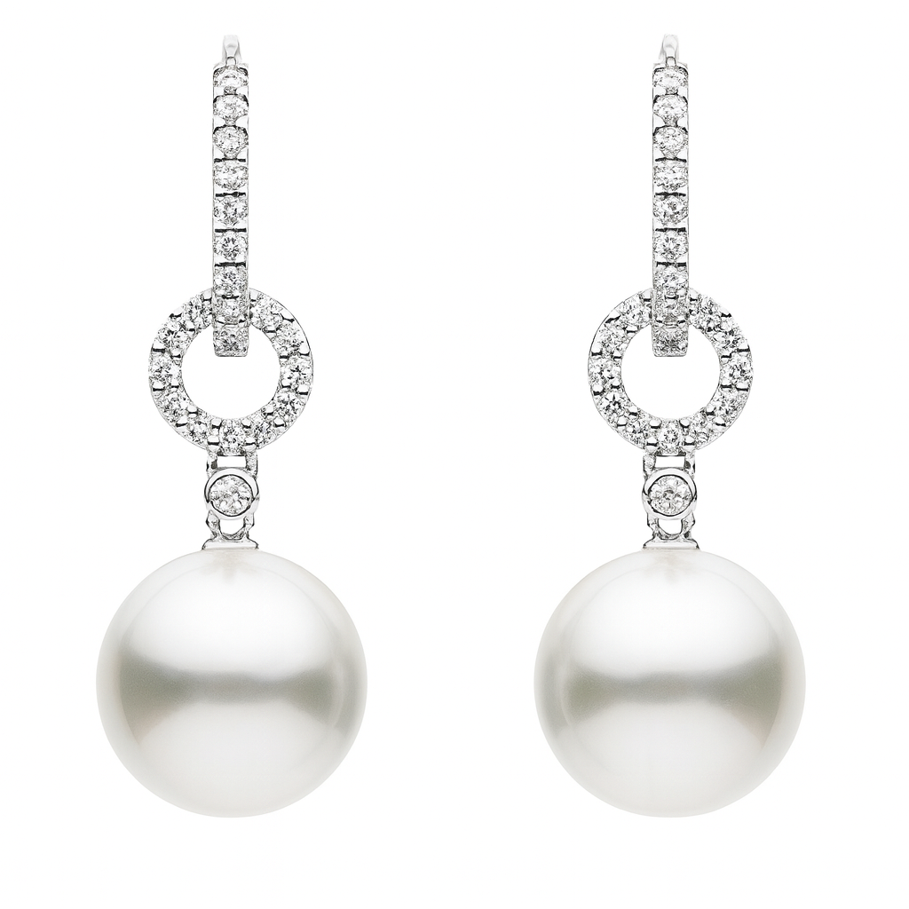 14K White Gold Freshwater Pearl Earrings, 10-11mm, 0.29ct