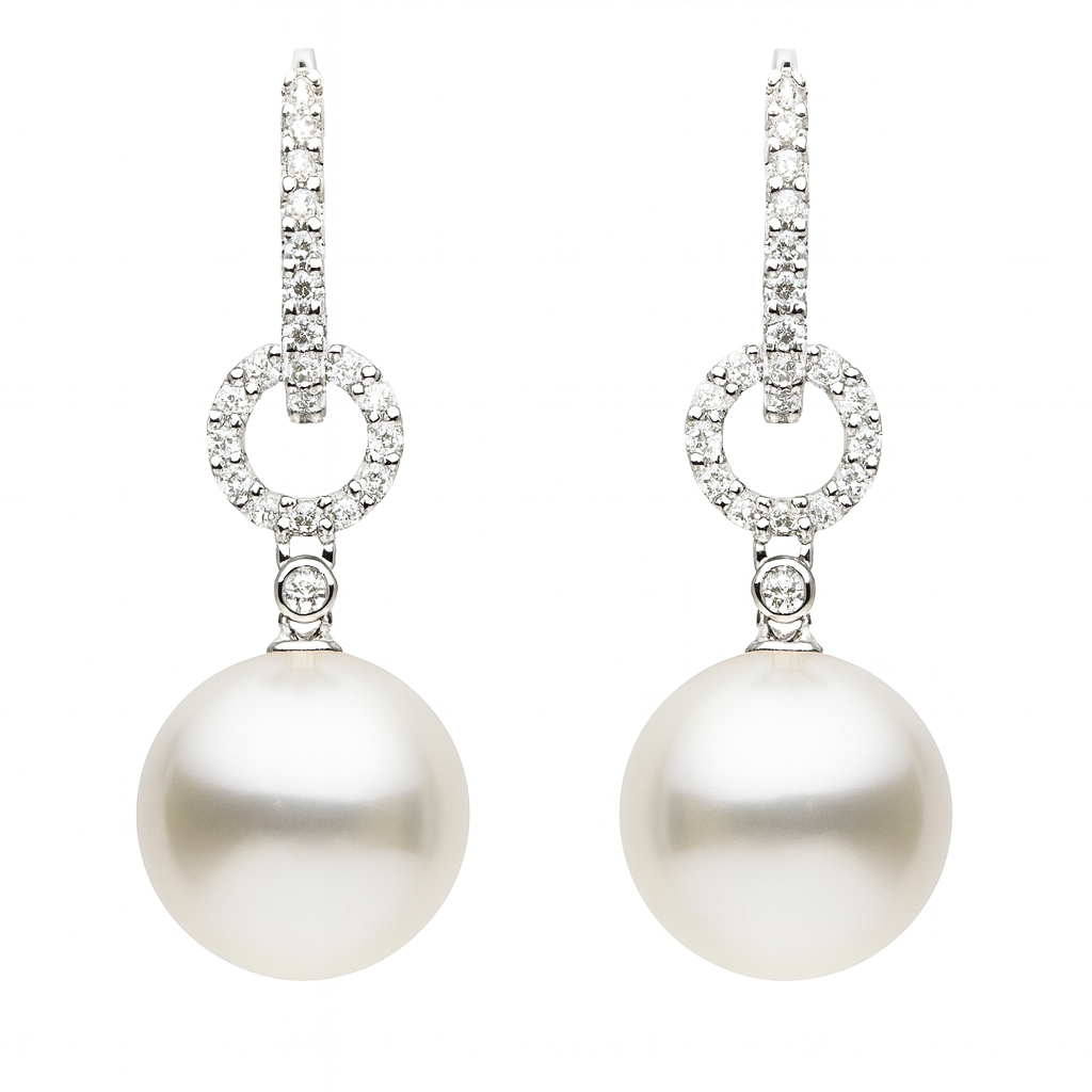 18KW White South Sea Pearl Earrings, 10-11mm