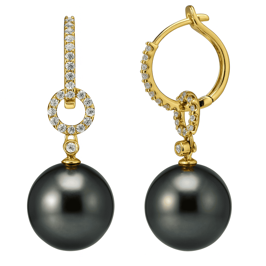 18K Yellow Gold Tahitian Pearl Earrings