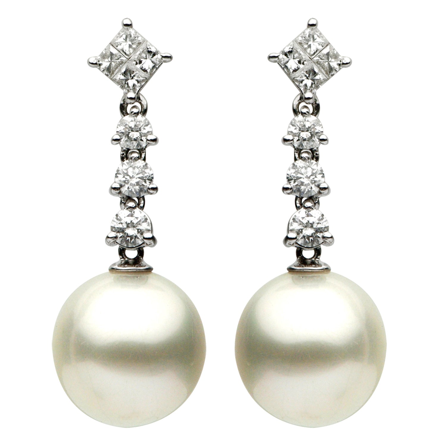 18KW White South Sea Pearl Earrings, 11-12mm