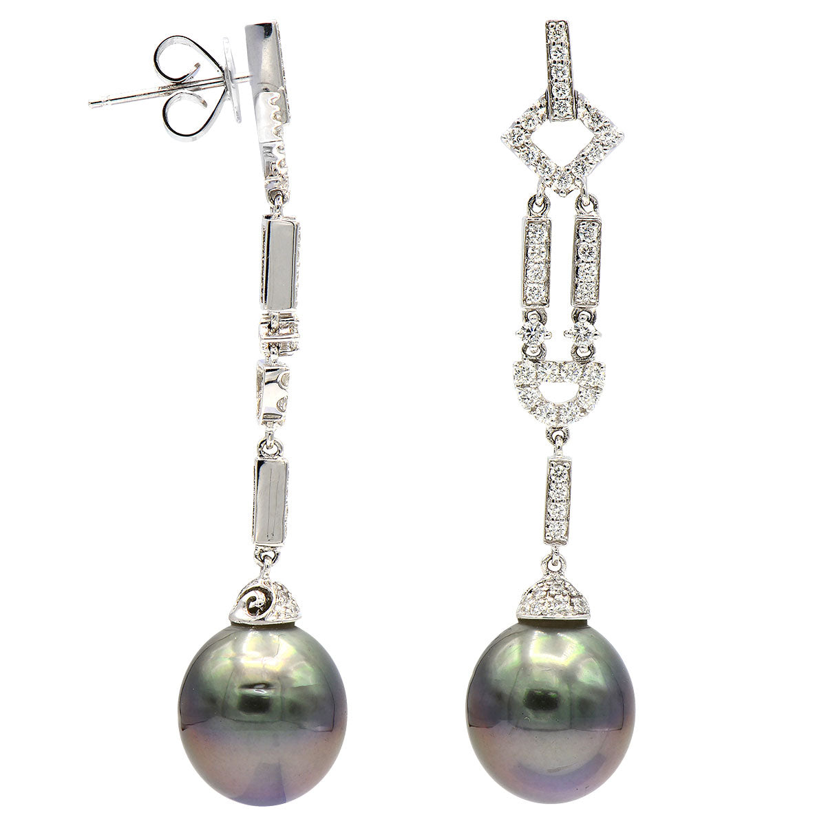 18KW Tahitian Pearl Earrings, 11-12mm