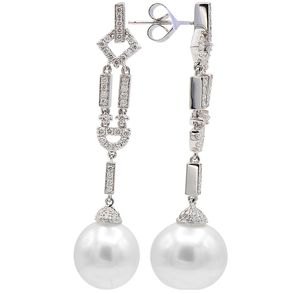 18KW White South Sea Pearl Earrings, 12-13mm