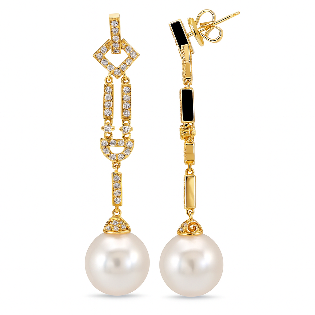 18KY White South Sea Pearl Earrings, 12-13mm