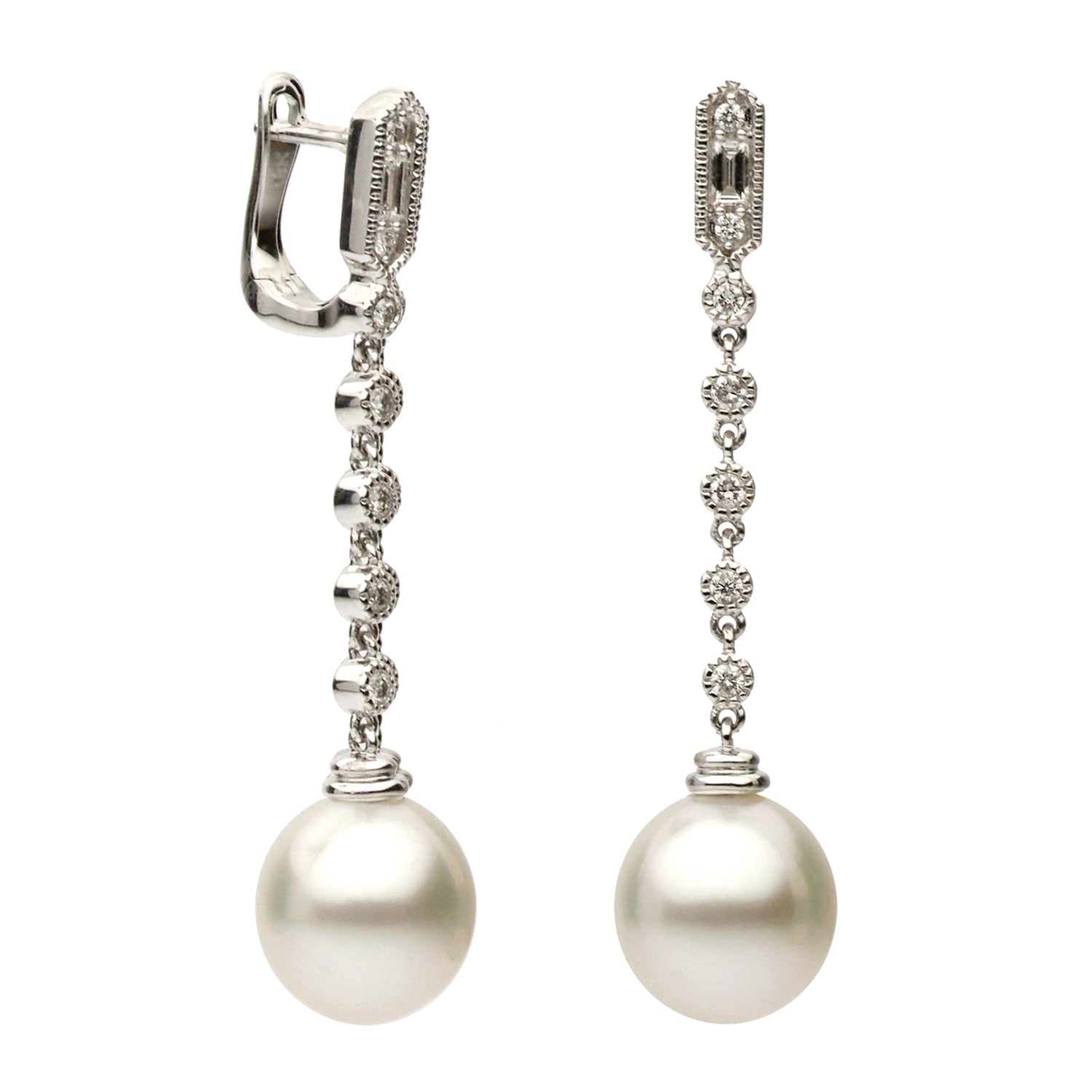 18KW White South Sea Pearl Earrings, 10-11mm