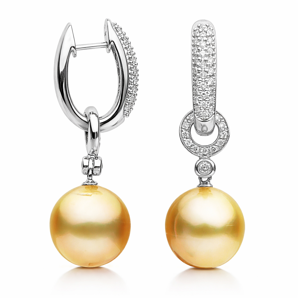 18K White Gold Pearl Earring, 11-12mm, 0.49ct