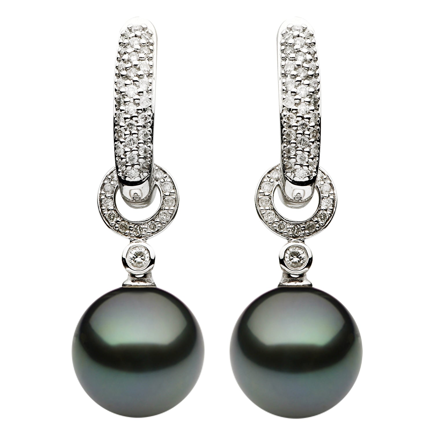 18K White Gold Tahitian Pearl Earrings, 11-12mm, 0.49ct