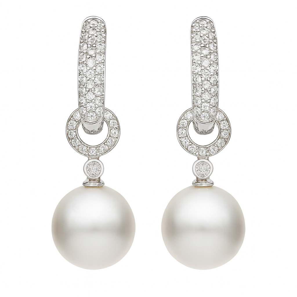 18K White Gold Freshwater Pearl Earring, 11-12mm, 0.48ct