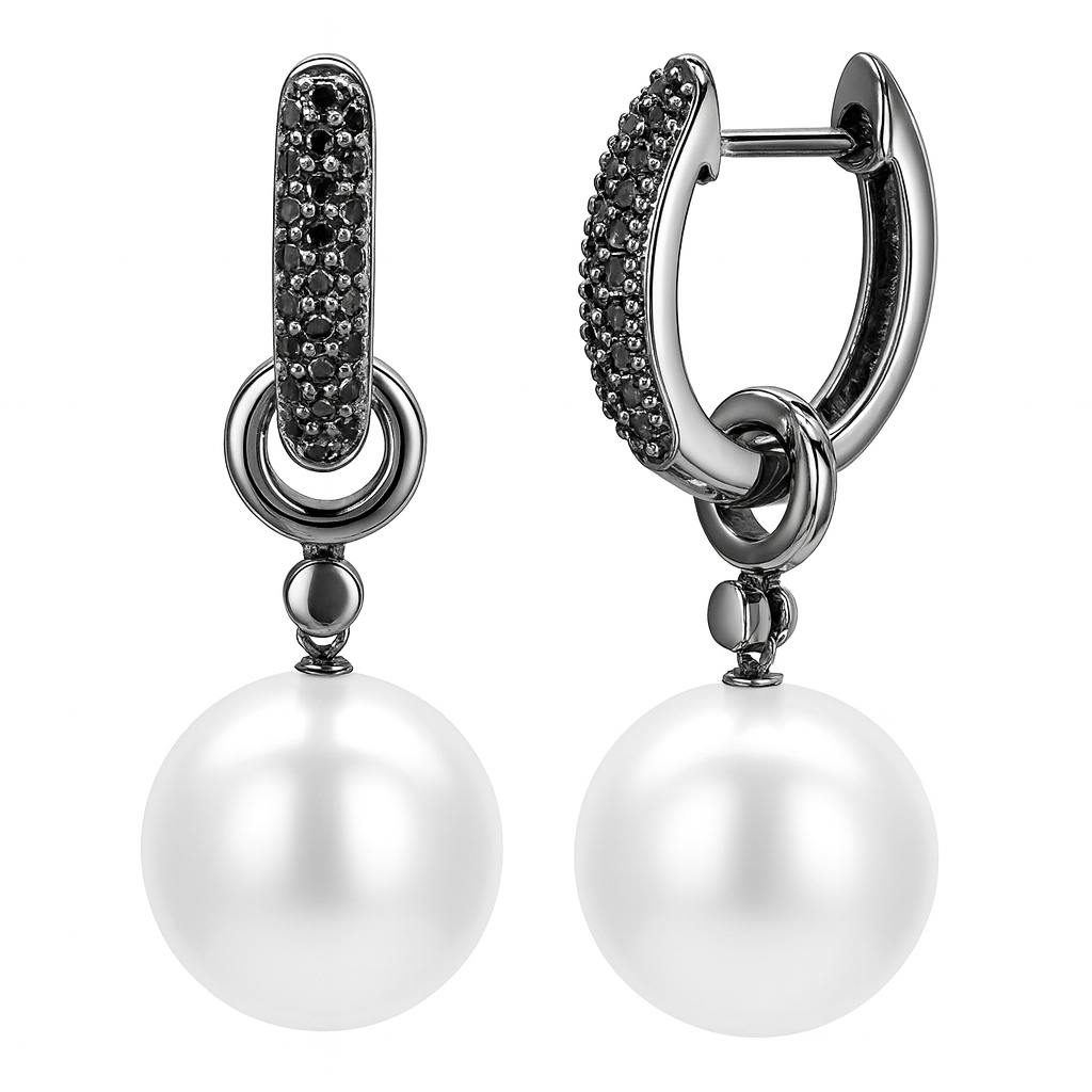18KB White South Sea Pearl Earrings, 12-13mm