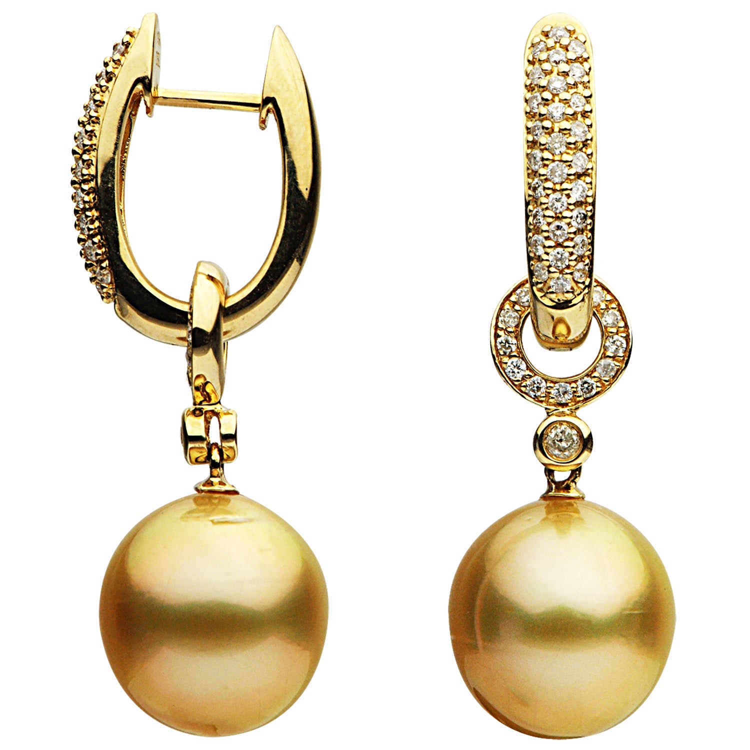 18KY Golden South Sea Pearl Earrings, 12-13mm