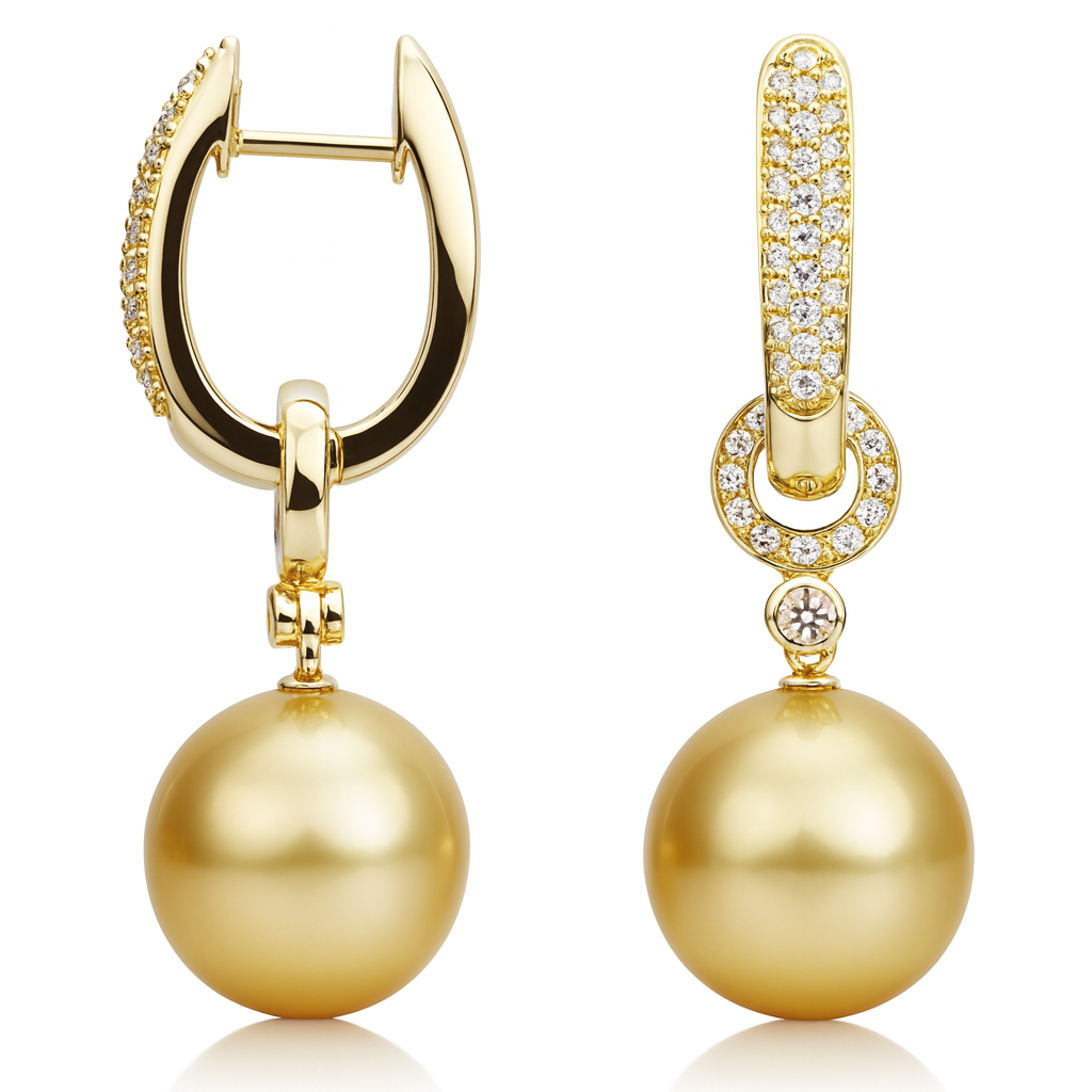 18KY Golden South Sea Pearl Earrings, 12-13mm