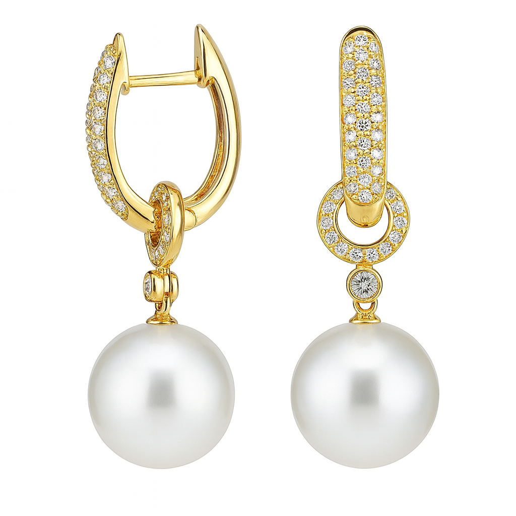 E012155Y-WF - 18KY-5.2G W.FW Earring 84D-0.48ct 11-12mm
