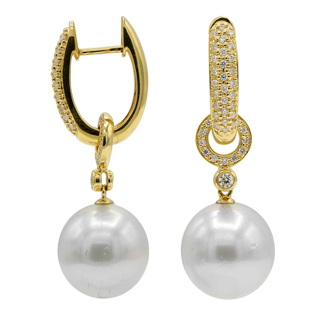 E012155Y-WF - 18KY-5.2G W.FW Earring 84D-0.48ct 11-12mm