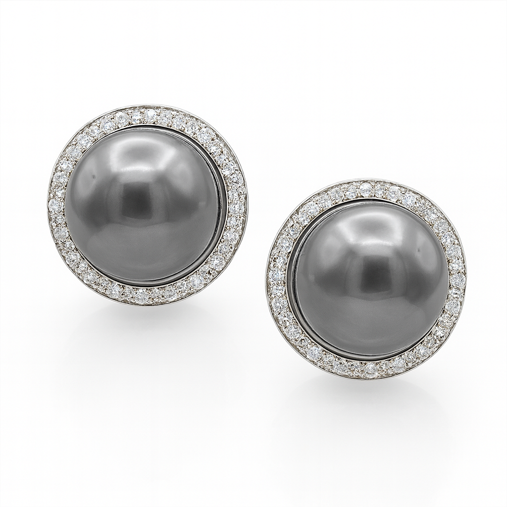 Tahitian Pearl Earring with Diamond Halo
